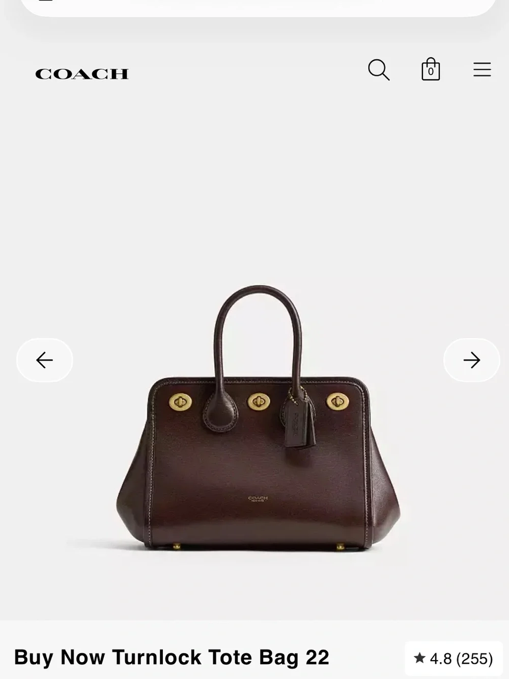 COACH Turnlock Tote Bag 22 Maple/Brass